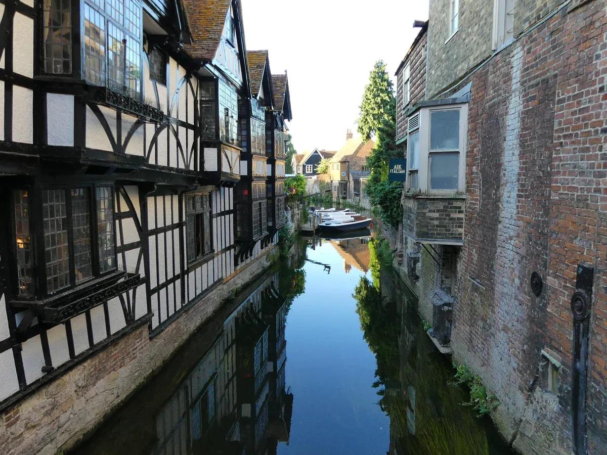Timber-framed Weavers House beside the River Stour in Canterbury on a day trip from London