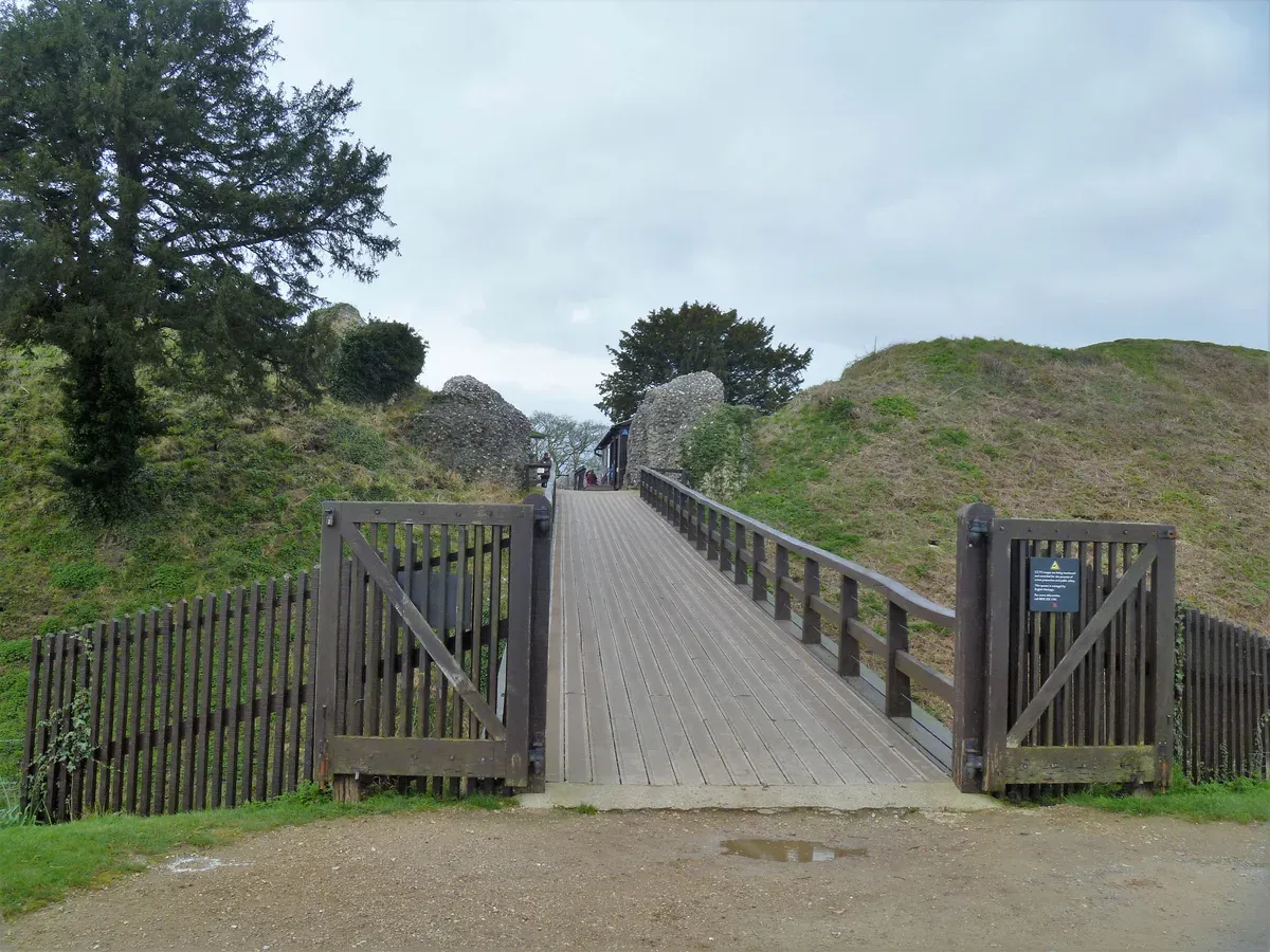 Earthworks and footbridge at Old Sarum near Salisbury on a day trip from London to Stonehenge