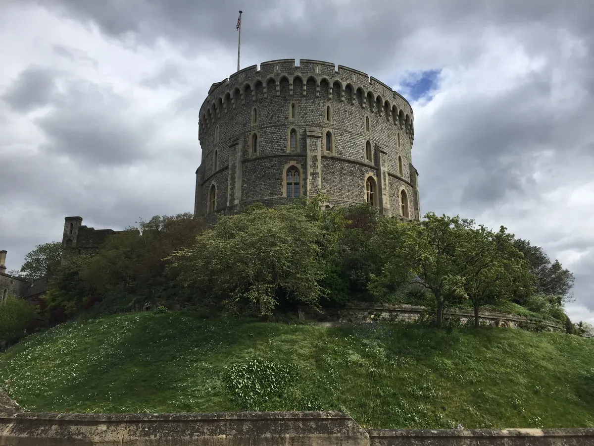 Round Tower of Windsor Castle on its mound, a stop on a Stonehenge inner circle day trip from London